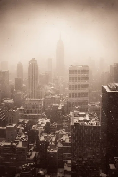 Nova Iorque Vista Urbana Com Arquitetura Histórica Inverno Tempestade Neve — Fotografia de Stock