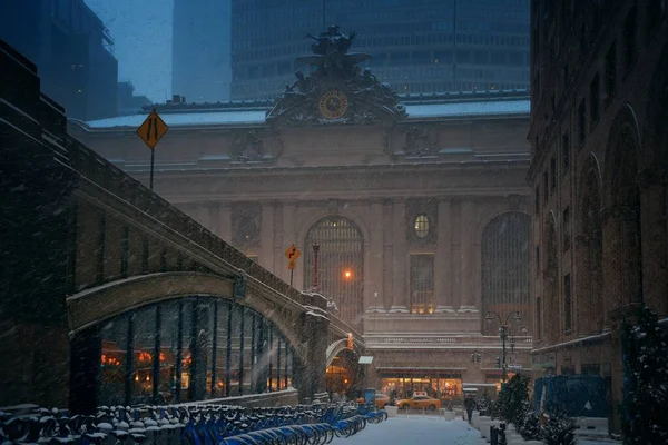 Estação Grand Central Nova Iorque Com Vista Para Neve Inverno — Fotografia de Stock