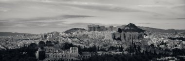 Dağın tepesinde, Yunanistan Atina manzarası gündoğumu panorama görüntülendi.