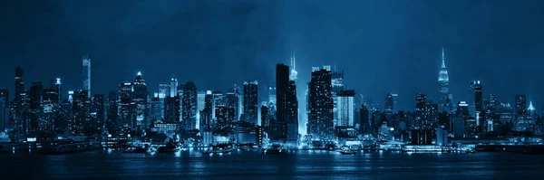 Manhattan Midtown Skyscrapers New York City Skyline Panorama Night Fog — Stock Photo, Image