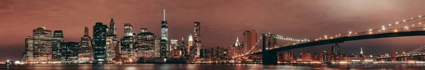 Manhattan Downtown Widok Miejski Brooklyn Bridge Nocy — Zdjęcie stockowe
