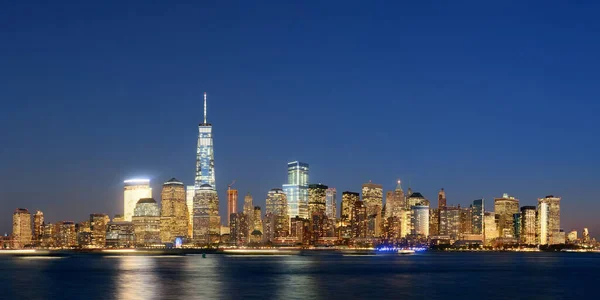 Ουρανοξύστες Πάνω Από Τον Ποταμό Χάντσον Από Νιου Τζέρσεϊ Νύχτα — Φωτογραφία Αρχείου