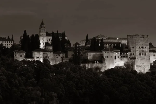 Granada Alhambra Vista Panoramica Notte Sulla Montagna Spagna — Foto Stock