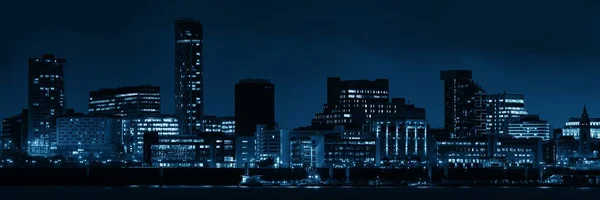 Liverpool skyline cityscape at night with buildings in England in United Kingdom
