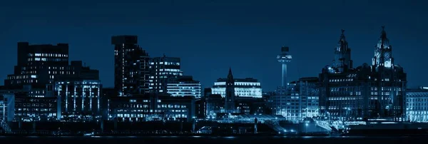 Liverpool Panorama Cityscape Noci Budovami Anglii Velké Británii — Stock fotografie