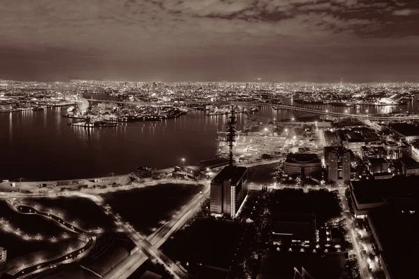 Osaka Ciudad Urbana Puerto Marítimo Noche Vista Azotea Japón — Foto de Stock