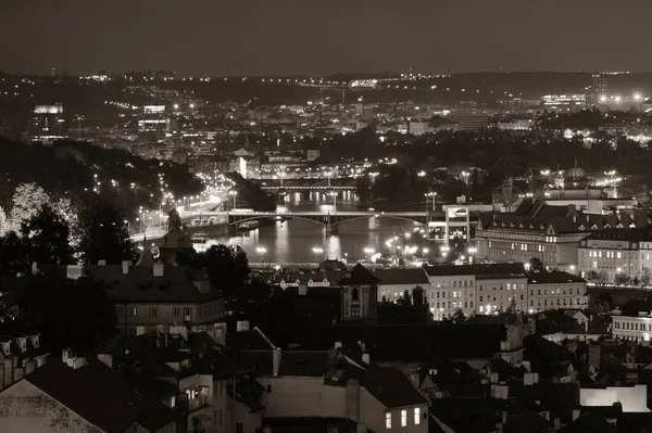 Prag Skyline Takutsikt Med Historiska Byggnader Natten Tjeckien — Stockfoto