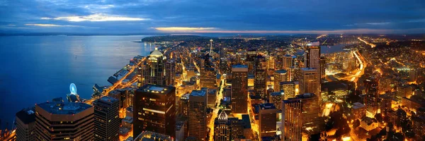 Seattle Střešní Panorama Pohled Městskou Architekturou Noci — Stock fotografie