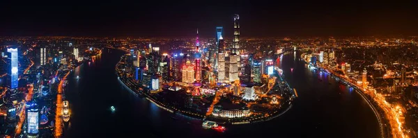 Shanghai Pudong Vista Aérea Nocturna Desde Arriba Con Horizonte Ciudad — Foto de Stock