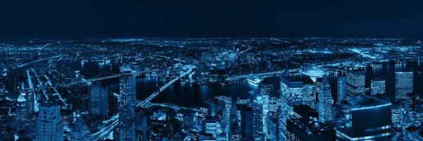 Vista Panorâmica Noturna Telhado Centro Nova York Com Arranha Céus — Fotografia de Stock