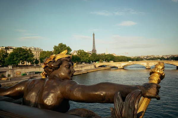 Staty Bron Alexandre Iii Och Floden Seine Paris Frankrike — Stockfoto