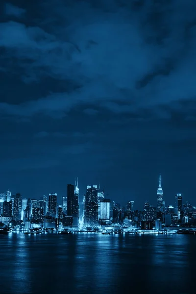 Wieżowce Manhattanu Panorama Nowego Jorku Nocy — Zdjęcie stockowe