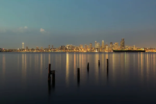 Seattle Vue Panoramique Sur Mer Avec Architecture Urbaine Jetée Abandonnée — Photo