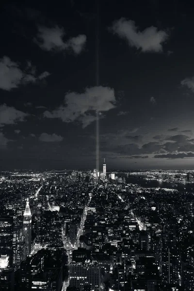 Vue Horizon Centre Ville New York Nuit Avec Lumière Hommage — Photo