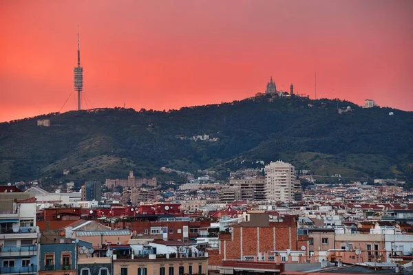 Tibidabo Tempel Vom Heiligsten Herzen Jesu Bei Sonnenuntergang Barcelona Spanien — Stockfoto