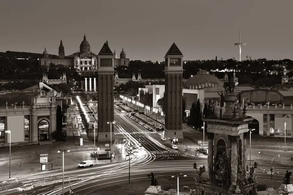 Traffico Intenso Placa Espanya Con Fontana Monumentale Barcellona Spagna — Foto Stock