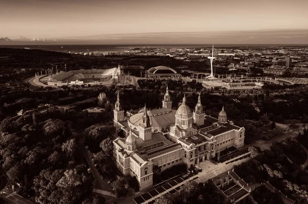 Montjuic Barcelona Ulusal Katalonya Sanat Müzesi Hava Manzaralı — Stok fotoğraf