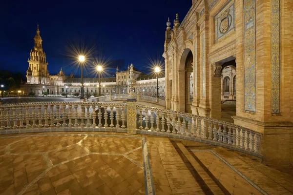 Plaza Espana Ισπανία Πλατεία Closeup Άποψη Νύχτα Στη Σεβίλλη Ισπανία — Φωτογραφία Αρχείου