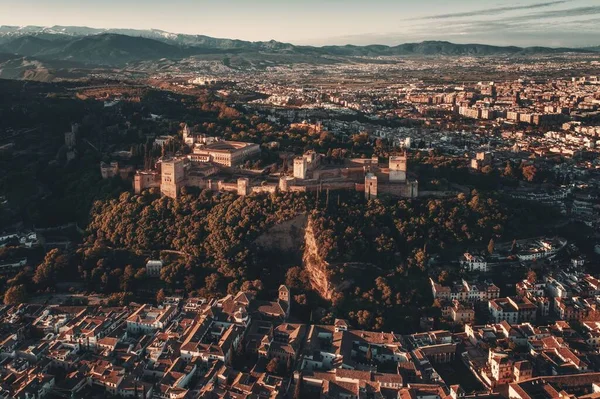 Alhambra Vue Aérienne Lever Soleil Avec Des Bâtiments Historiques Grenade — Photo