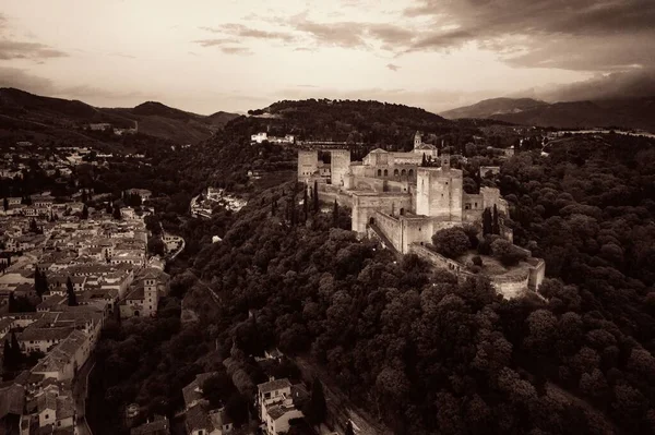 Alhambra Vista Aérea Noite Com Edifícios Históricos Granada Espanha — Fotografia de Stock