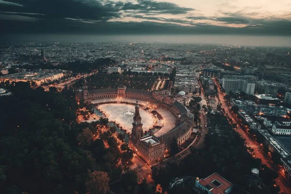 Plaza Espana Eller Spanien Fyrkantig Flygutsikt Natten Sevilla Spanien — Stockfoto