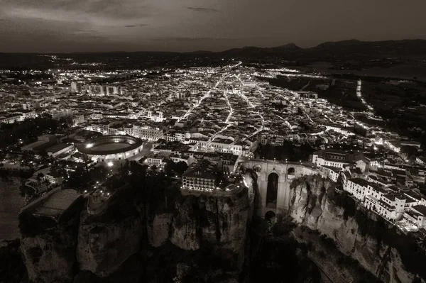 Ronda Vista Aérea Con Edificios Antiguos Por Noche España —  Fotos de Stock