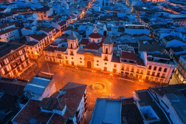 Spanya Geceleri Eski Binalarla Ronda Hava Manzarası — Stok fotoğraf