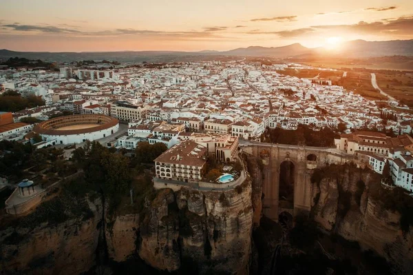 Воздушный Вид Восход Солнца Старых Зданий Испании — стоковое фото