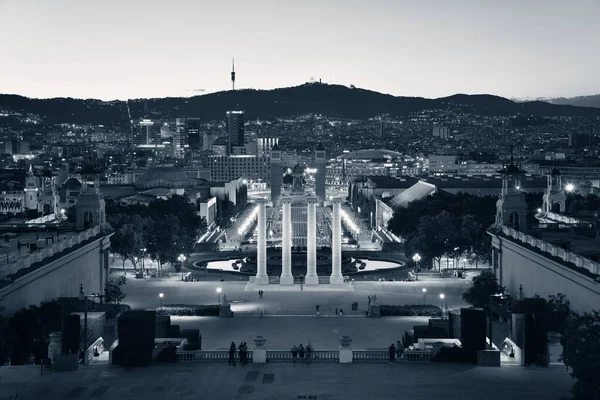 Maamerkki Placa Espanya Panoraamanäkymä Hämärässä Barcelonassa Espanja — kuvapankkivalokuva