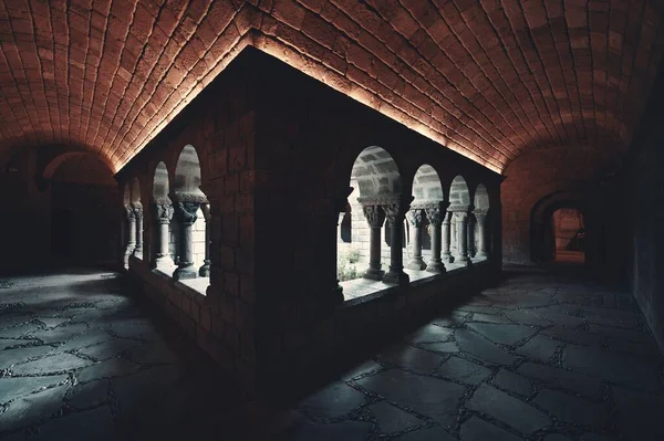 Flur Romanischen Kloster Einem Dorf Pueblo Espanol Barcelona Spanien — Stockfoto