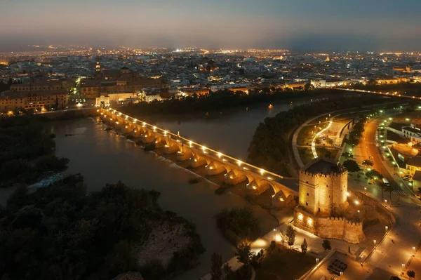 Ciudad Antigua Arquitectura Córdoba Vista Desde Aire Por Noche España — Foto de Stock