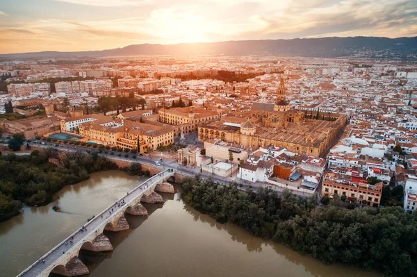 Ciudad Antigua Arquitectura Córdoba Vista Desde Aire Atardecer España — Foto de Stock