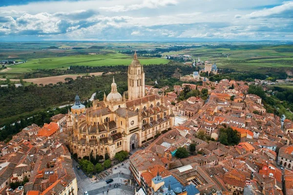 Luchtfoto Van Kathedraal Van Segovia Spanje — Stockfoto