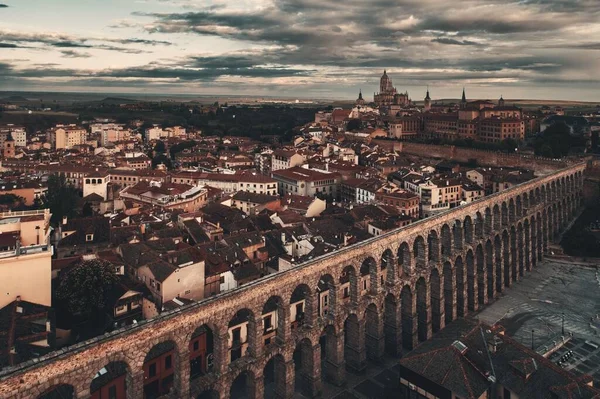 Segovia Cathedral Aqueduct Aerial View Spain — Stock Photo, Image