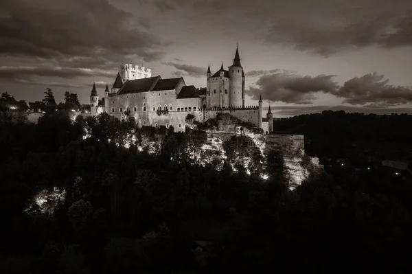 Alcazar Segovia Come Famoso Punto Riferimento Vista Aerea Notte Spagna — Foto Stock