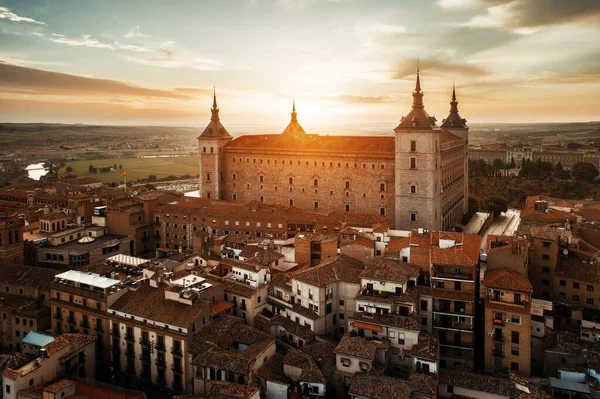 Zamek San Servando Widok Lotu Ptaka Zachodzie Słońca Toledo Hiszpania — Zdjęcie stockowe