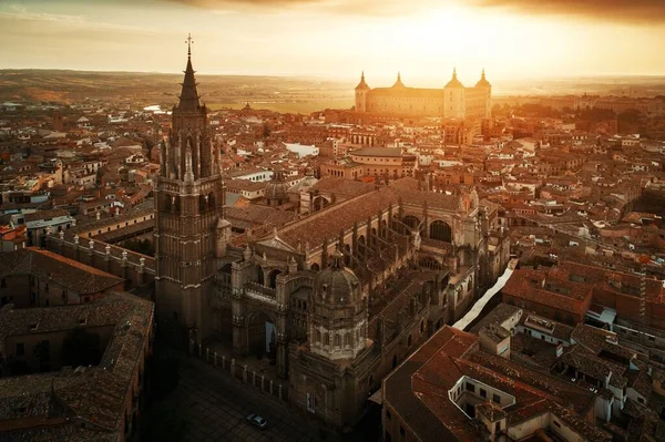 Catedral Primada Santa María Toledo Vista Aérea Atardecer España — Foto de Stock