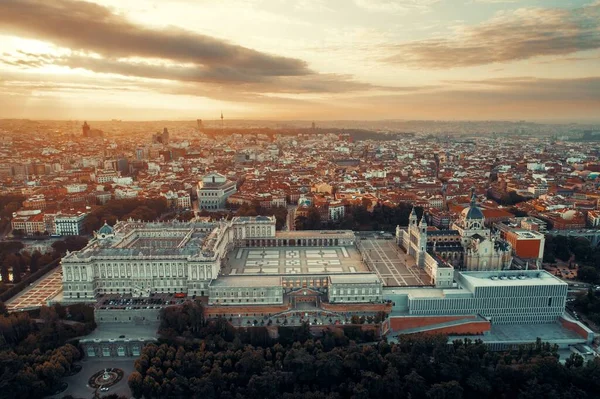 Royal Palace Flygvy Vid Soluppgången Madrid Spanien — Stockfoto