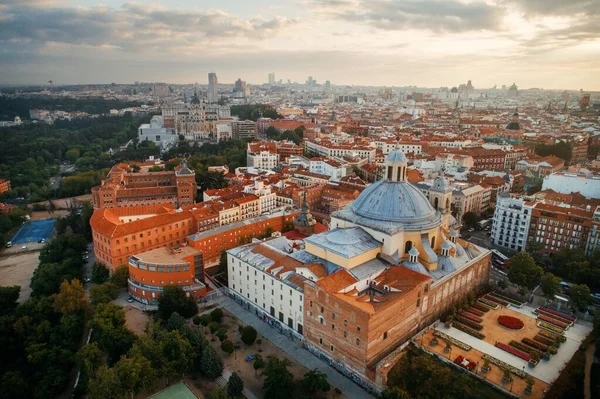 Flygfoto Över Royal Basilica San Francisco Grande Vid Soluppgången Madrid — Stockfoto