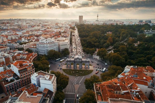 Flygfoto Över Puerta Alcala Eller Alcala Gate Madrid Spanien — Stockfoto