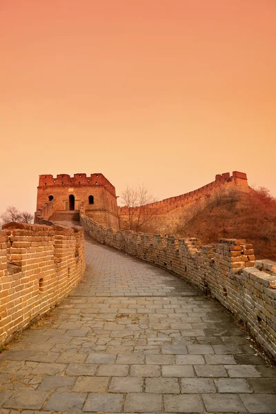 Grote Muur Zonsondergang Boven Bergen Beijing China — Stockfoto