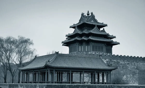 Hoektoren Zwart Wit Imperial Palace Peking China — Stockfoto