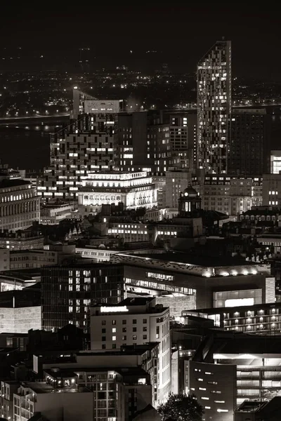Vista Panorámica Del Horizonte Liverpool Por Noche Con Edificios Inglaterra —  Fotos de Stock