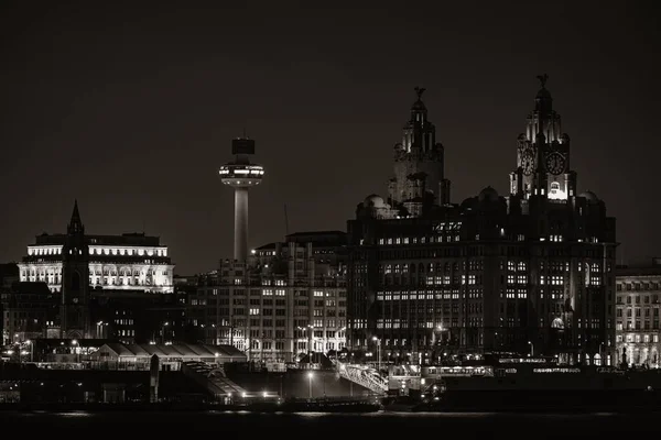 Liverpool Royal Liver Building Night Buildings England Wielka Brytania — Zdjęcie stockowe