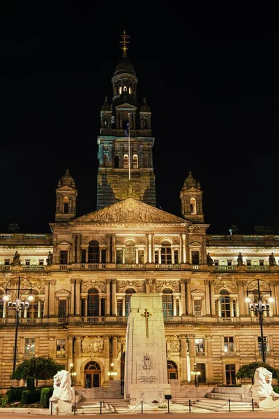 Vista Nocturna Del Edificio Del Ayuntamiento George Glasgow Escocia Reino —  Fotos de Stock