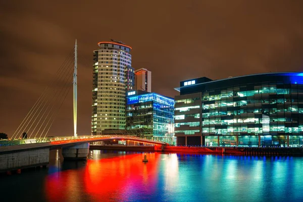 Salford Quays Zakendistrict Nachts Manchester Engeland Verenigd Koninkrijk — Stockfoto
