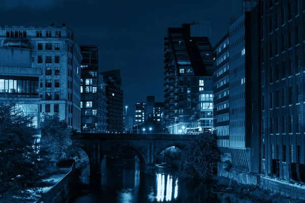 Manchester City Urban Street View Noite Com Arquitetura Inglaterra Reino — Fotografia de Stock