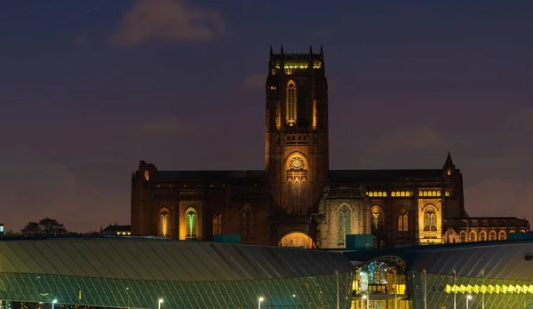 Liverpool Skyline Paesaggio Urbano Notte Con Edifici Inghilterra Nel Regno — Foto Stock