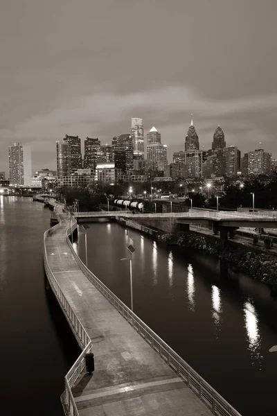 Skyline Filadelfia Notte Con Architettura Urbana — Foto Stock