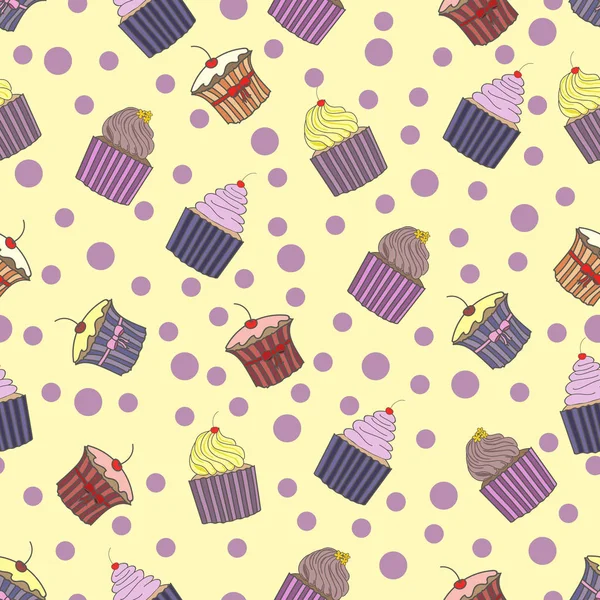 Patrón sabroso coloreado de los cupcakes — Vector de stock